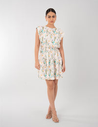 Vestido estampado con smock en cintura