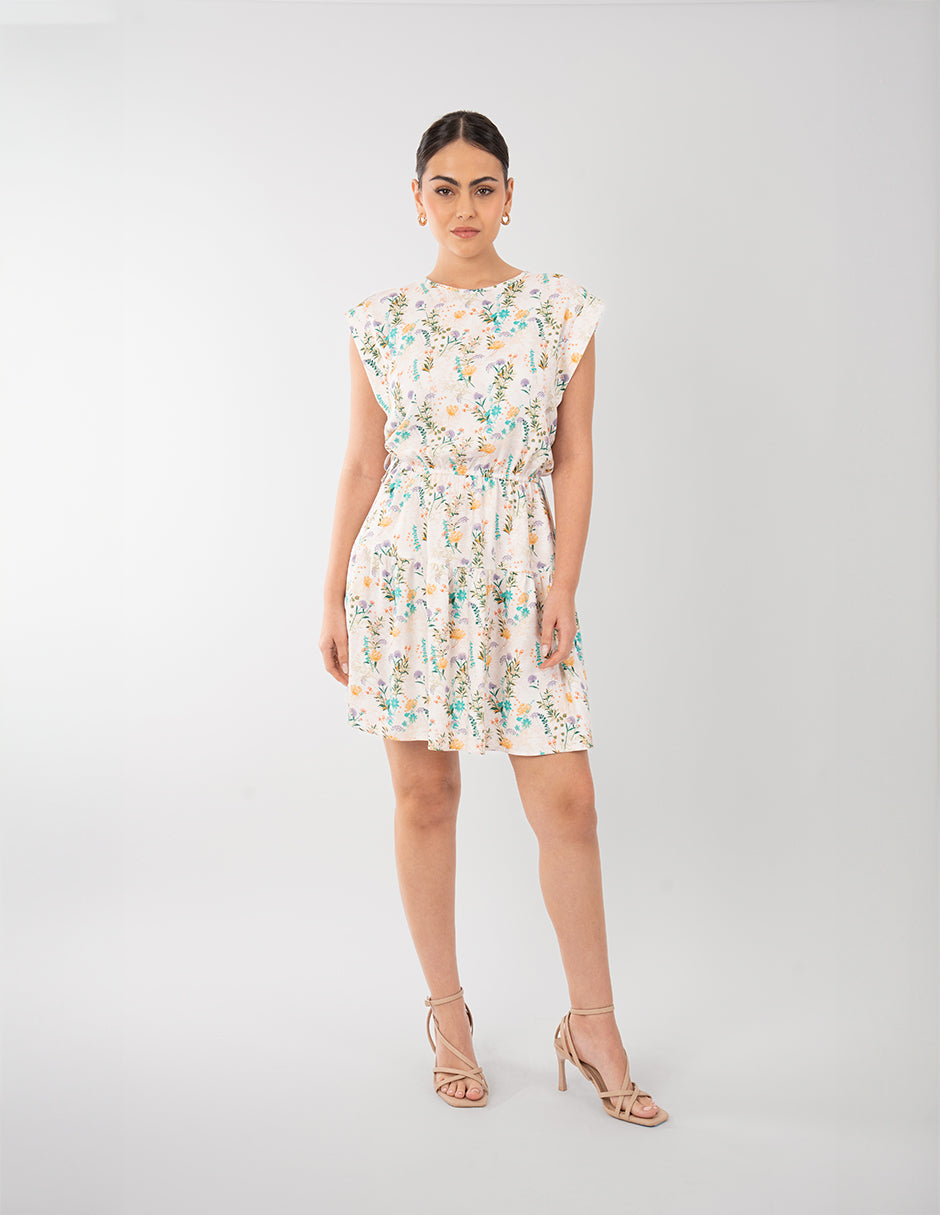 Vestido estampado con smock en cintura