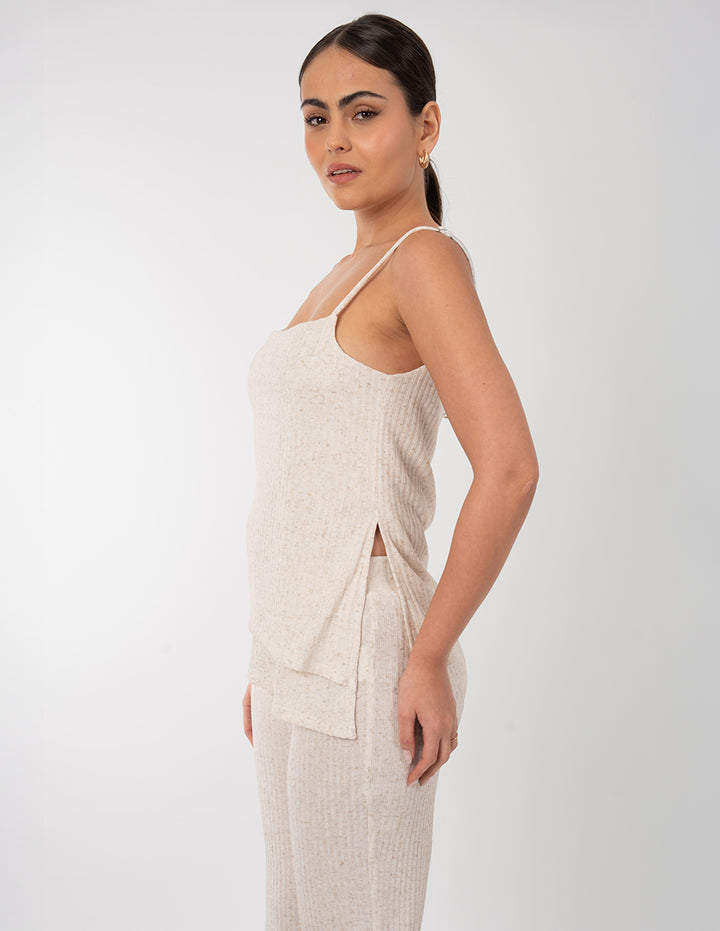 Blusa hueso de tirantes asimétrica (Conjunto)