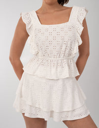 Blusa ivory con smock en la cintura (Conjunto)