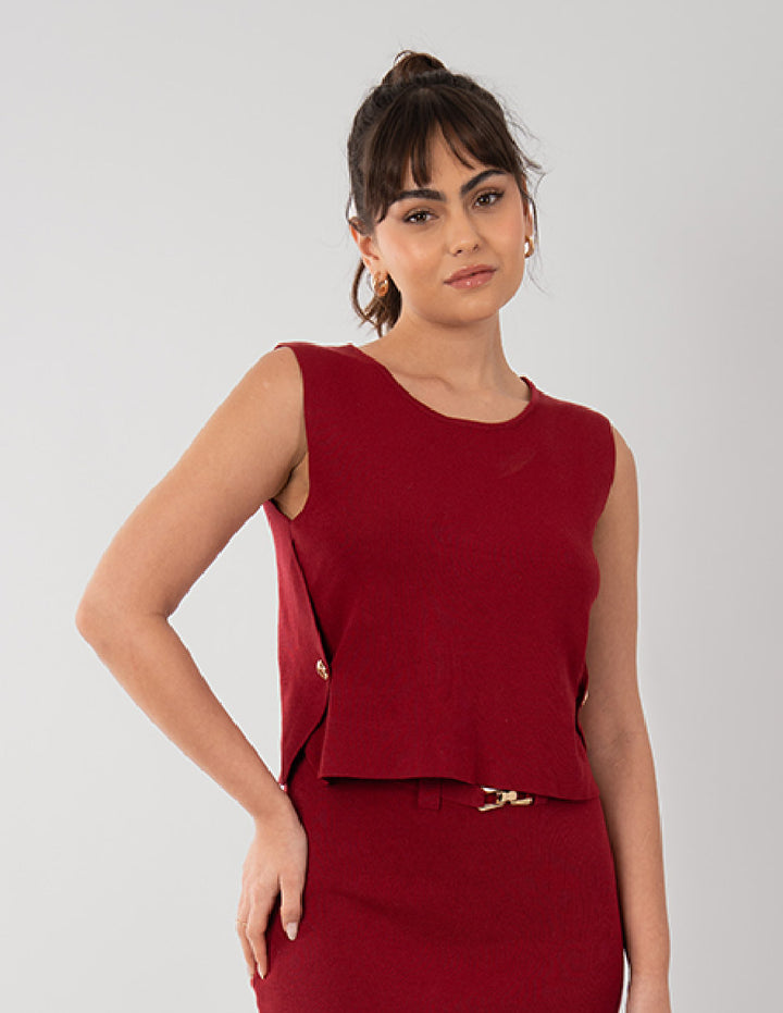 Blusa sin manga lisa color vino (Conjunto)