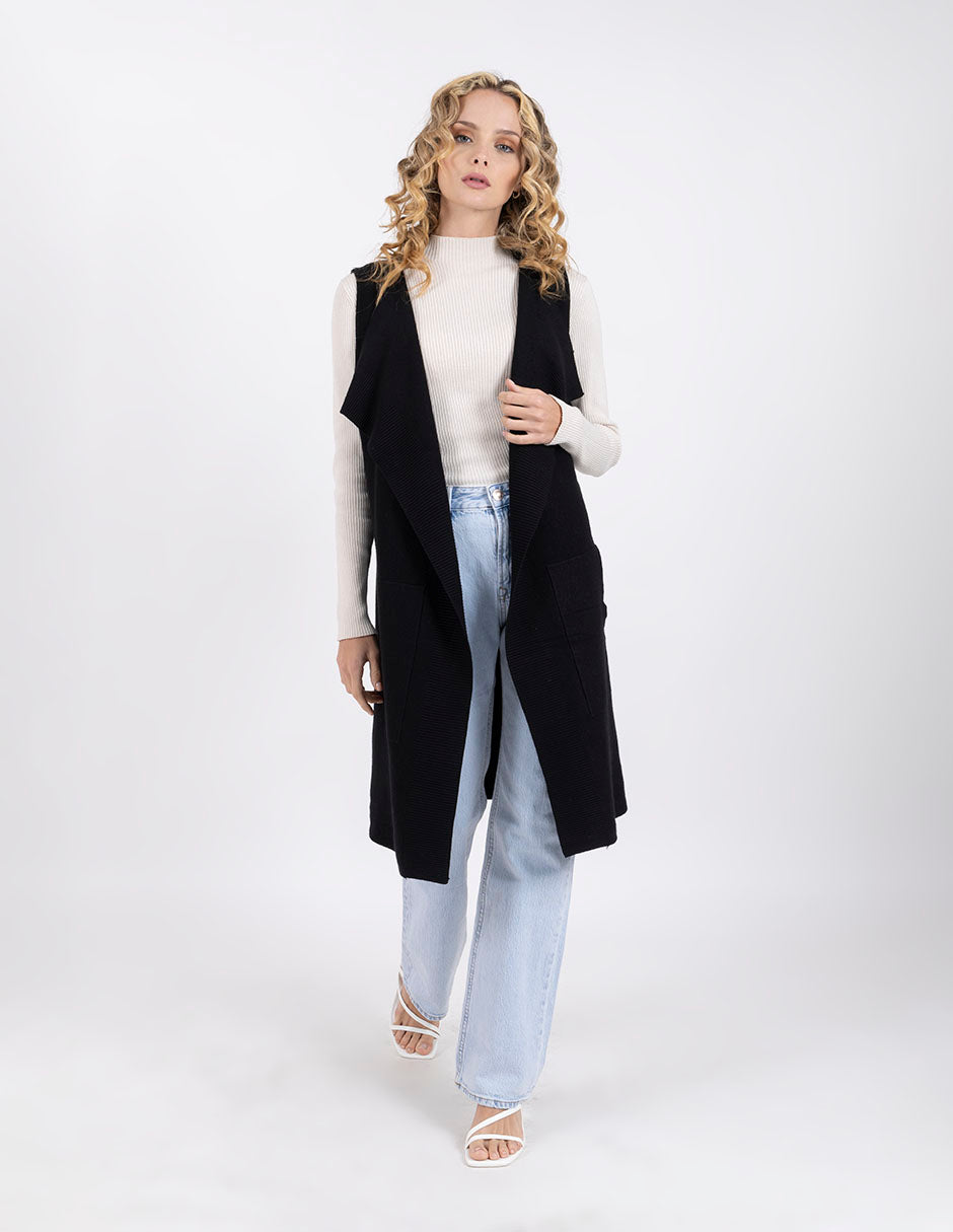 Chaleco largo abierto con bolsas laterales