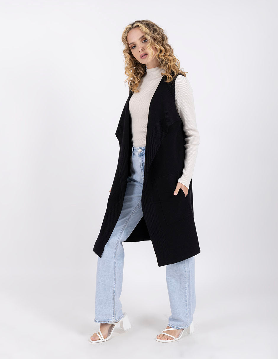 Chaleco largo abierto con bolsas laterales