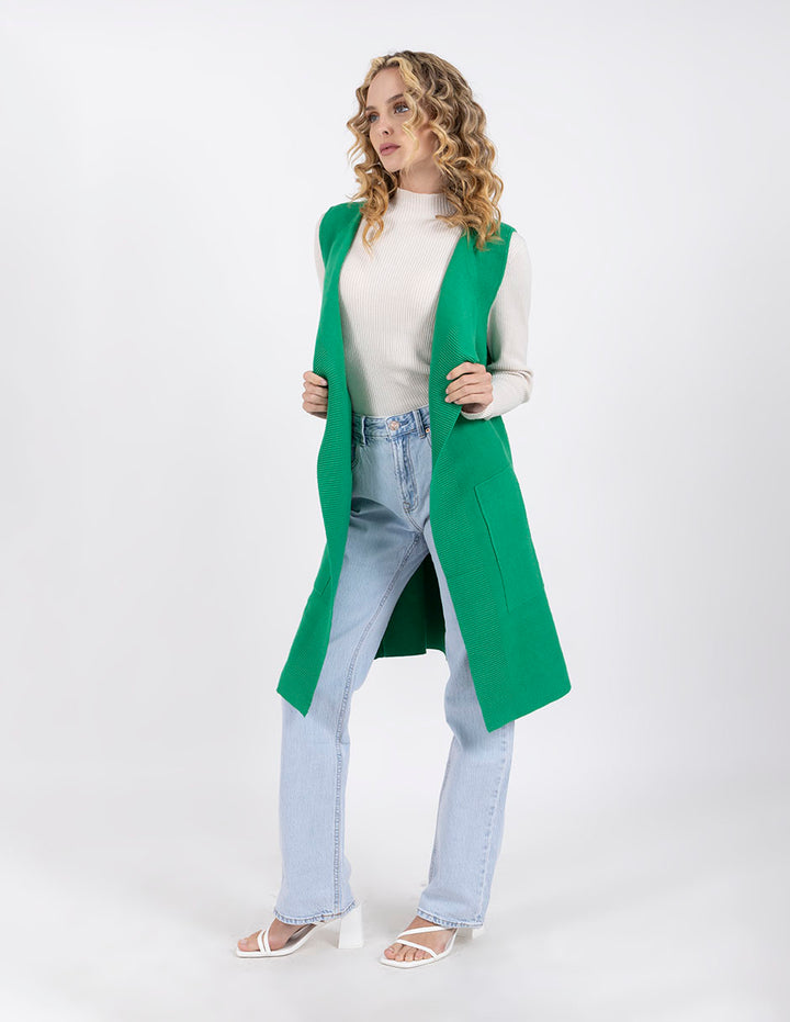 Chaleco largo abierto con bolsas laterales