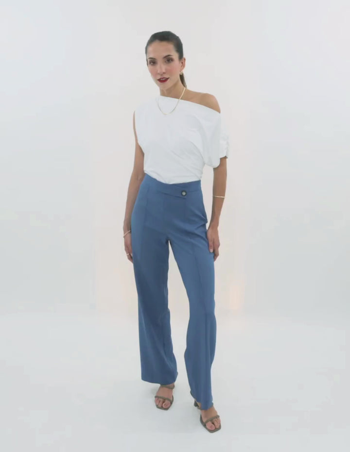 Blusa asimétrica lisa (disponible en azul cielo / ivoryl)